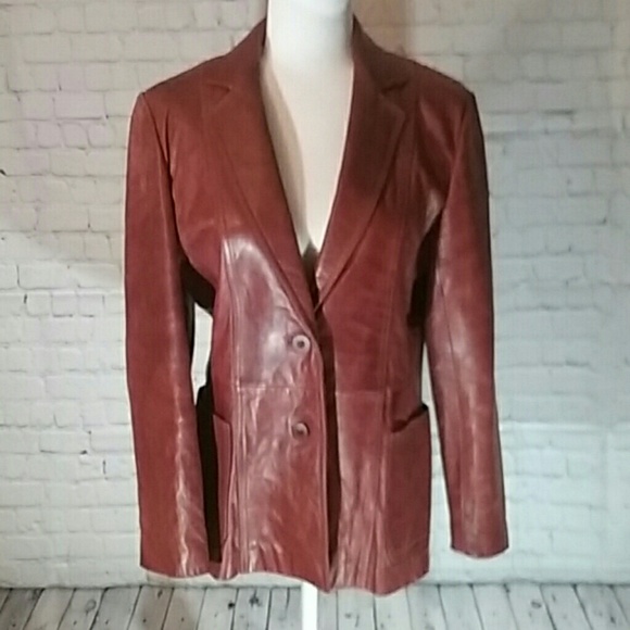 Vintage Jackets & Blazers - Vintage Women's Cognac Leather Jacket Sz. M